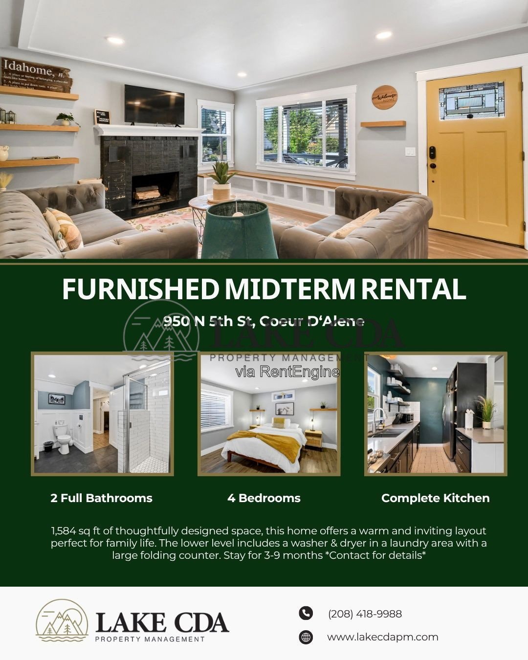 Furnished! Charming and Beautiful 4-Bed, 2-Bath Home in the Heart of Coeur D'Alene. property image